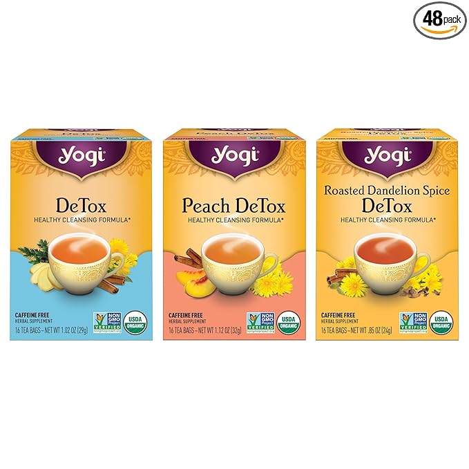 Yogi Herbal DeTox Variety Pack (3 Pack) Healthy Cleansing Formula - Caffeine Free - 48 Organic Tea