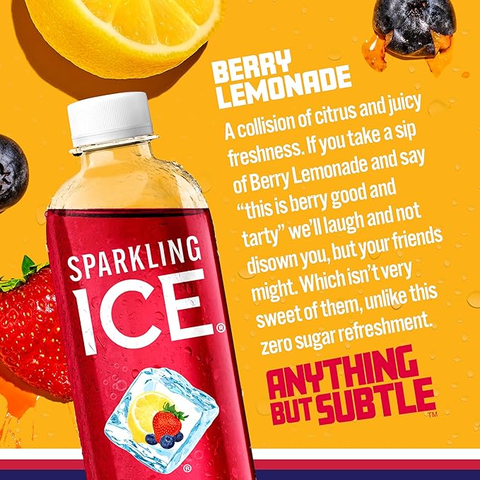 Sparkling Ice, Berry Lemonade Sparkling Water, Zero Sugar Flavored Water, with Vitamins and