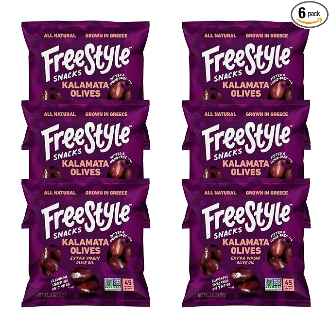 Freestyle Snacks Olive Snack Packs - Single Serve - Fresh Pitted Kalamata Olives, Jumbo-Sized
