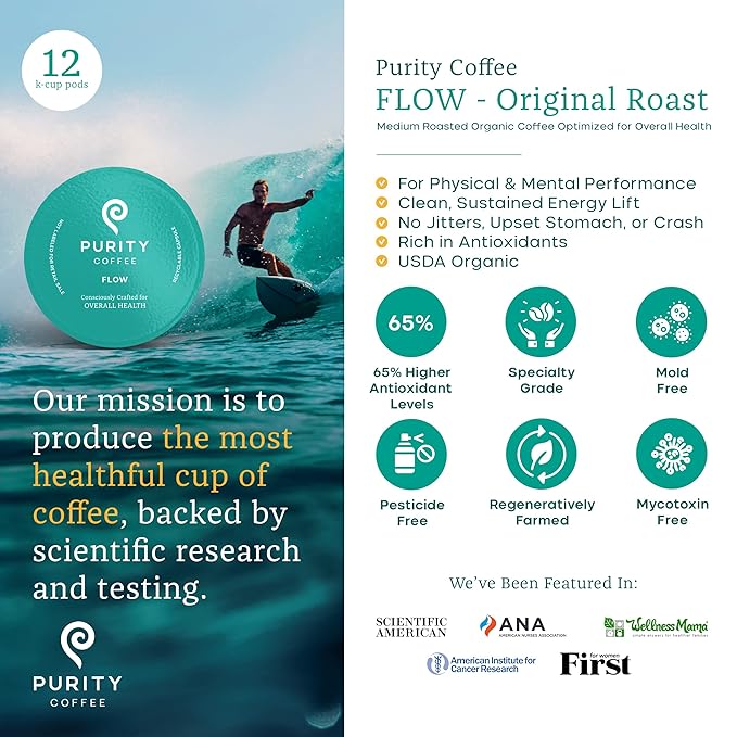 Purity Coffee FLOW Medium Roast Organic Coffee - USDA Certified Organic Specialty Grade Arabica