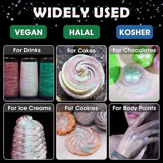 NiHome Edible Food-Grade Glimmer Powder Glitter Luster Dust Metallic Food Decorating Sprinkle