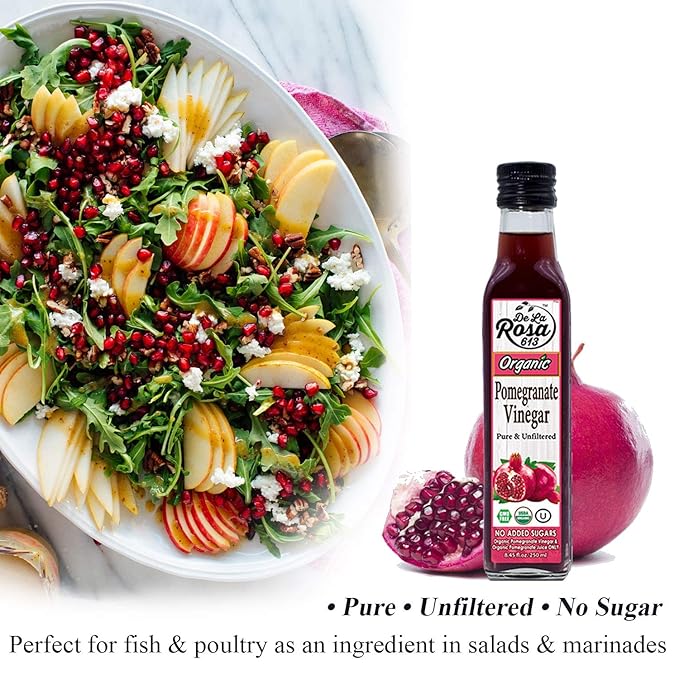 De La Rosa Organic Raspberry & Pomegranate Vinegar, Raw & Unfiltered, Vegan, Gluten Free & Kosher