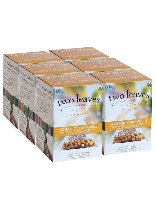 Two Leaves and a Bud Organic Chamomile Tea Bags, Naturally Caffeine Free, Whole Leaf Herbal