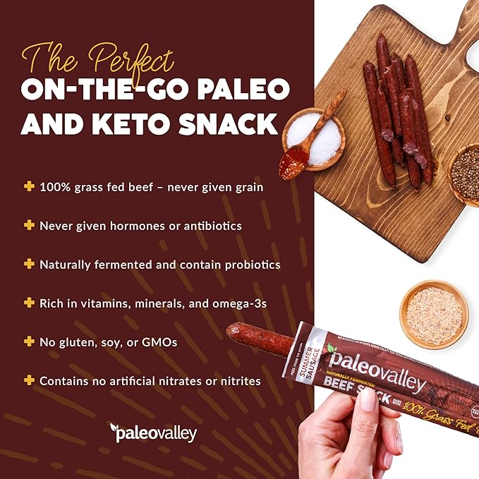 Paleovalley 100% Grass Fed Summer Sausage Beef Sticks