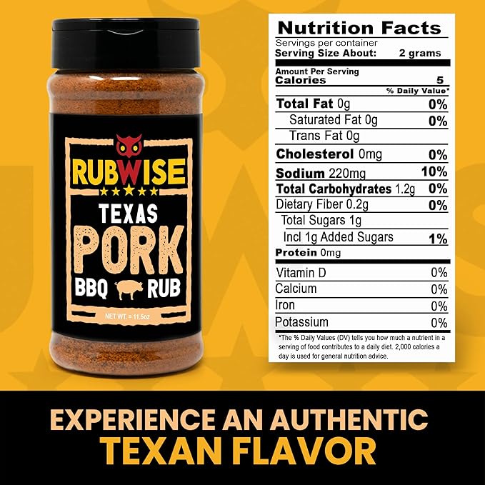 RubWise Pork Rub, Texas Style BBQ Seasoning for Smoking & Grilling Meat, Dry Spice Blend for Prime