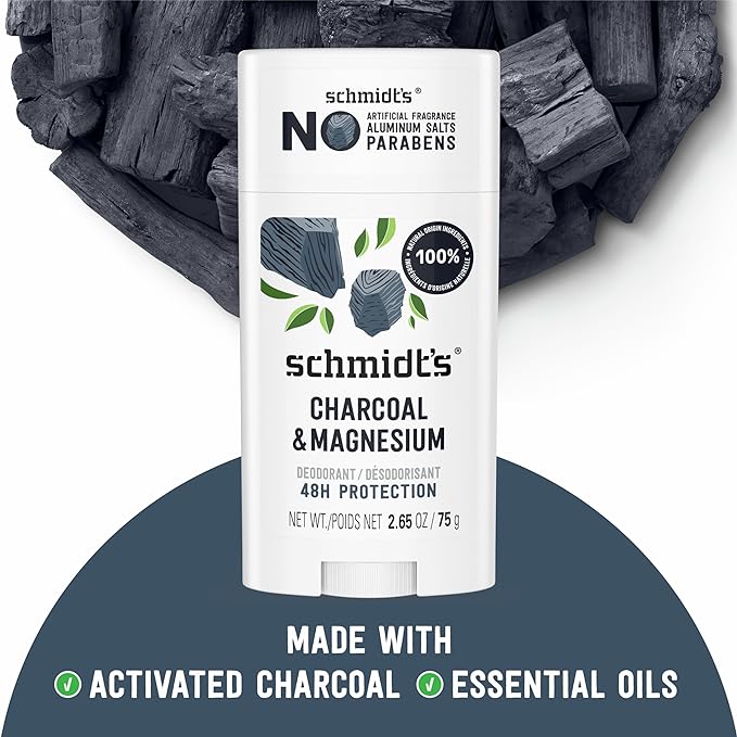 Schmidt's Aluminum-Free Vegan Deodorant Charcoal & Magnesium with 48 Hour Odor Protection, 2 Count