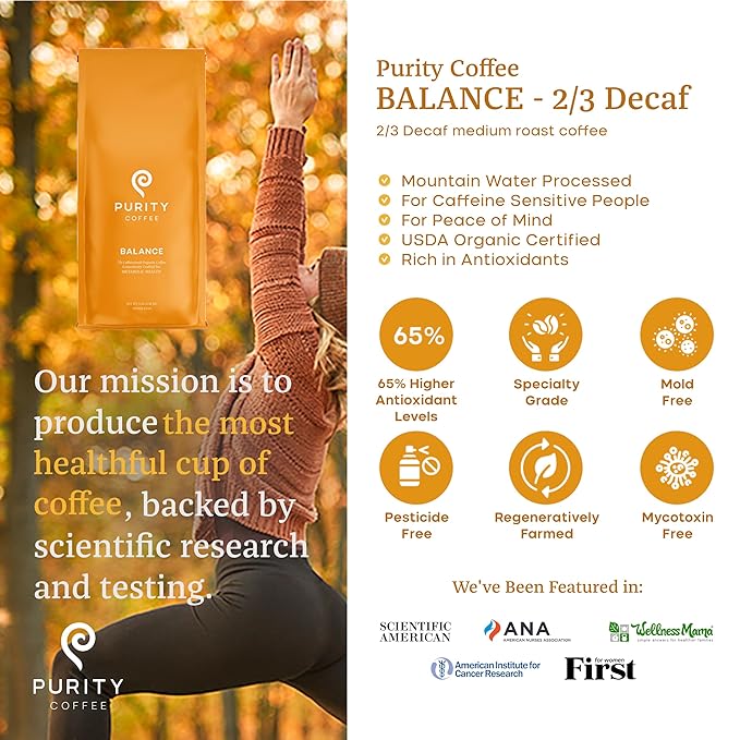Purity Coffee BALANCE 2/3 Decaf Medium Roast Whole Bean Coffee (5lb Bag) - Specialty-Grade Mountain