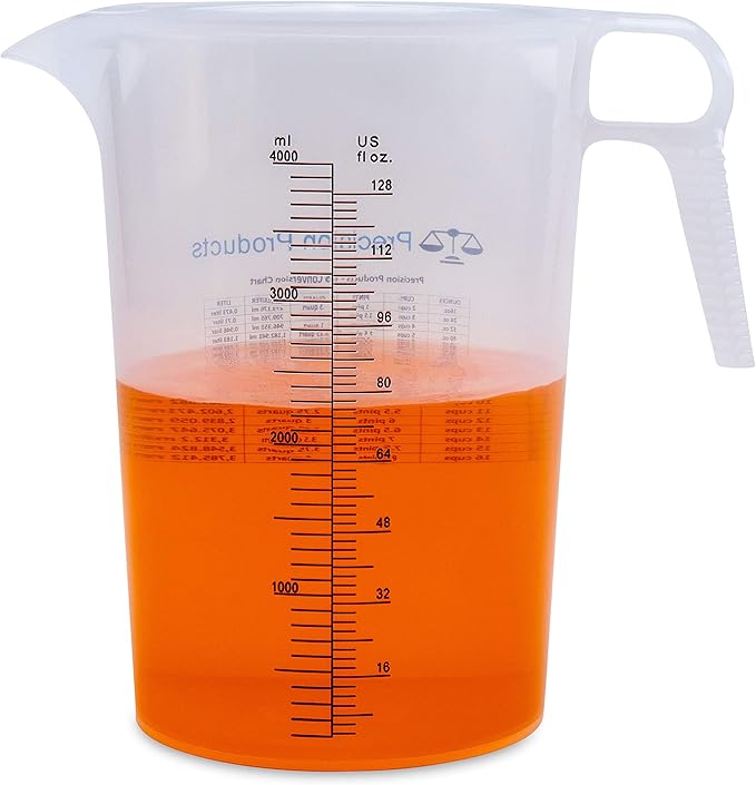 One Gallon 128oz Measure Pitcher - Convenient Conversion Chart - Strong Food Grade - Great for