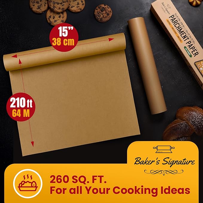 260 Sq.Ft Unbleached Parchment Paper for Baking ??Roll with Cutter, Heavy Duty Non-Stick Brown