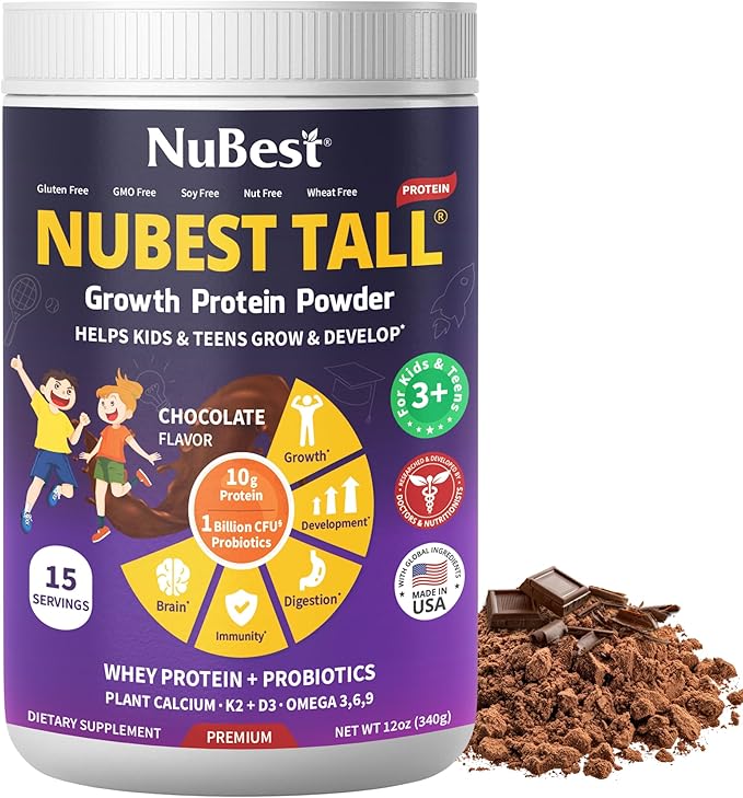 NuBest Tall Protein Powder for Kids & Teens - Whey Protein Powder - Chocolate Protein Powder Shake