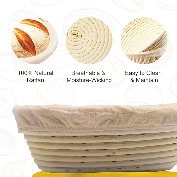 Round & Oval Rattan Banneton Basket Gift Kit with Accessories - Sourdough Bread Proofing Supplies