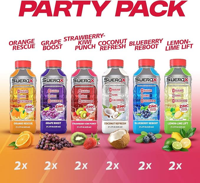 SueroX Zero Sugar Electrolyte Drink for Hydration and Recovery, Unique Blend of Electrolytes & 8