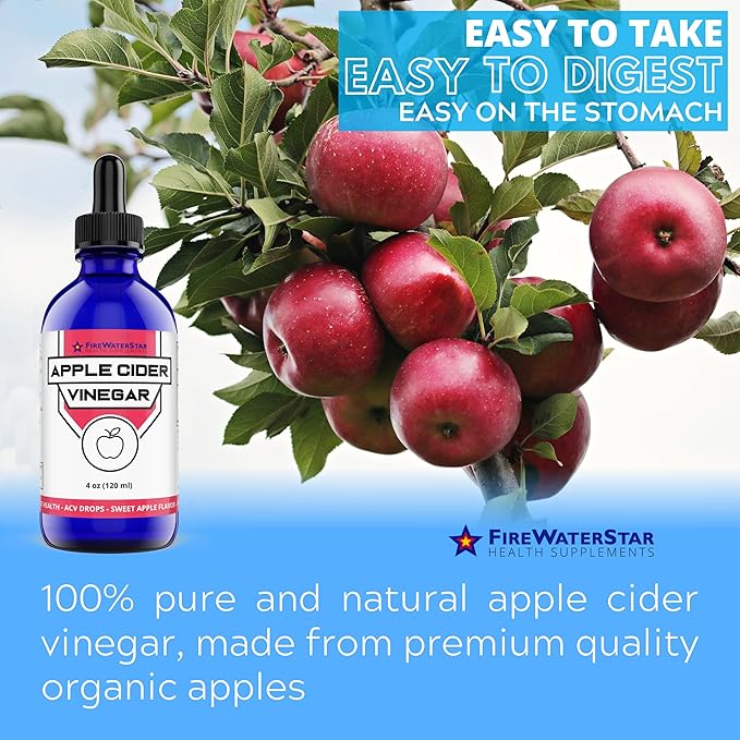 FWS Apple Cider Vinegar - Apple Flavored ACV Supplement Drops - Organic, Non-GMO, Vegan, Keto