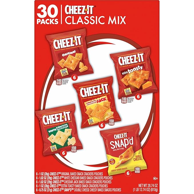 Cheez-It Cheese Crackers, Baked Snack Crackers, Office and Kids Snacks, Variety Pack, 28.74oz Box