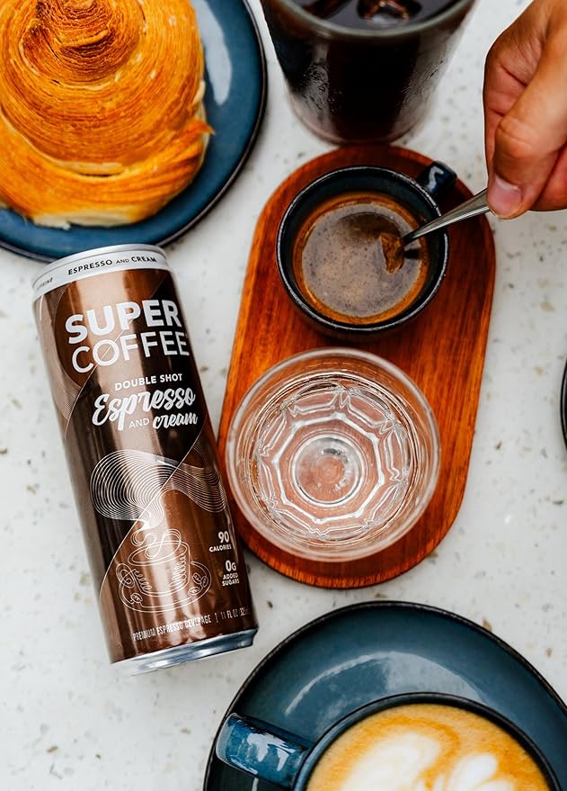 SUPER COFFEE Espresso, Iced Keto Coffee (0g Added Sugar, 90 Calories) [Espresso & Cream] 11 Fl Oz