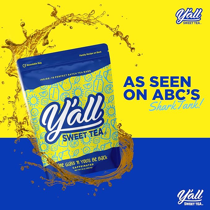 Y'all Sweet Tea - Iced Tea Bags One Gallon Size in 10 Gallons Per Pack Quick Brew Authentic