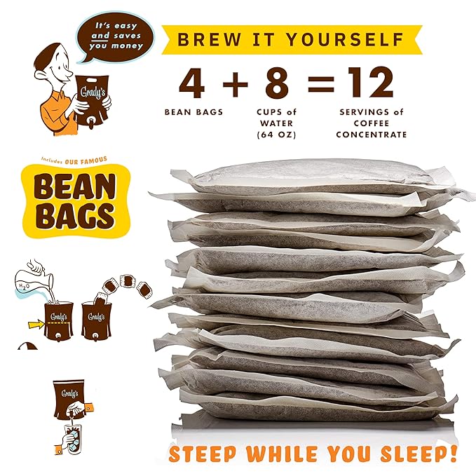 GRADY’S COLD BREW, New Orleans Style, 100% Arabica Ground Coffee & Chicory Pouches, 12 Bundles of 4