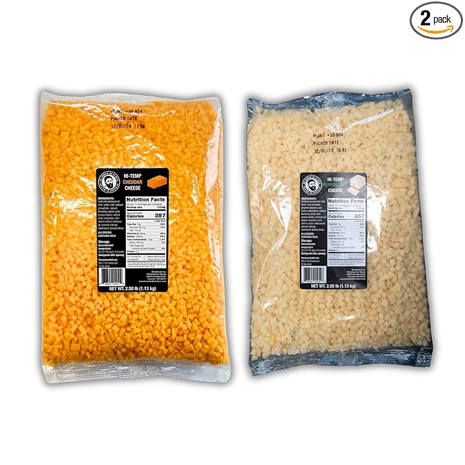 Bearded Butchers High-Temp Cheddar & Pepper Jack Cheese, Pack of 2 (2.5 lb Bags Each) ??5 lbs