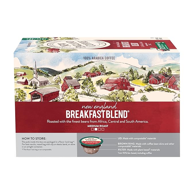 New England Coffee Breakfast Blend Medium Roast Single Serve Pods, 12ct Box (Pack of 1)