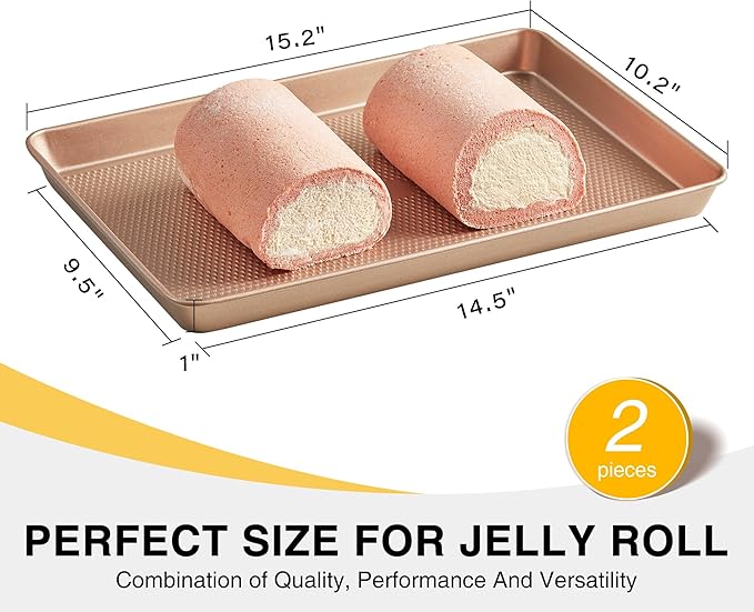 HONGBAKE 2 Pack Jelly Roll Pan 15x10, Commercial Cookie Sheets for Baking with Diamond Texture