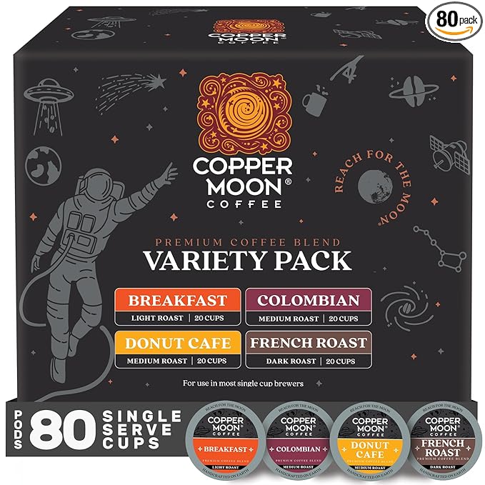 Copper Moon Single Serve Coffee Pods For Keurig K-Cup Brewers, Light Medium & Dark Roast, Variety