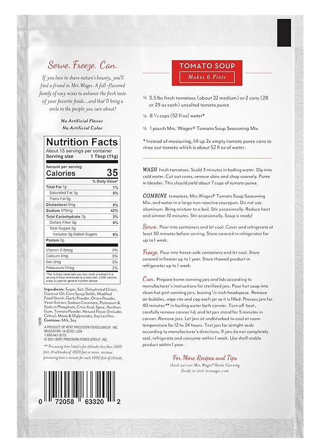 Mrs. Wages Tomato Soup Seasoning Mix, Easy-To-Use, Simple Homemade Tomato Soup, Great Flavor, Easy