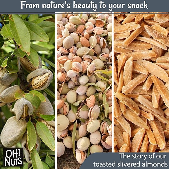 Oh! Nuts Almonds Toasted Slivered - Raw - 100% Natural - 1 lb - High-Protein Almonds - Packed in