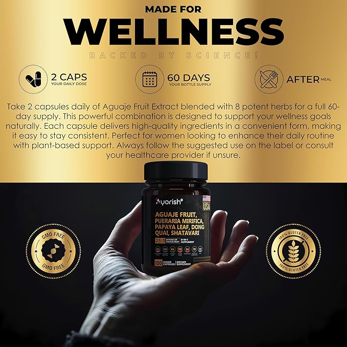 Aguaje Fruit Supplement1000mg 25:1 with Pueraria Mirifica, Papaya Leaf, Dong Quai, Shatavari, Wild