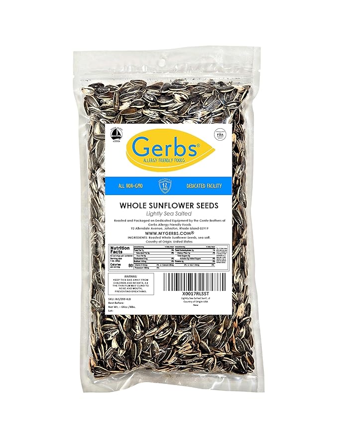 Lightly Sea Salted Sunflower Seed in Shell by Gerbs - 4 LBS - Top 11 Food Allergen Free & Non GMO