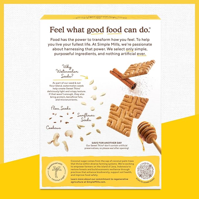 Simple Mills Honey Cinnamon Seed & Nut Flour Sweet Thins, Paleo Friendly & Delicious Sweet Thin