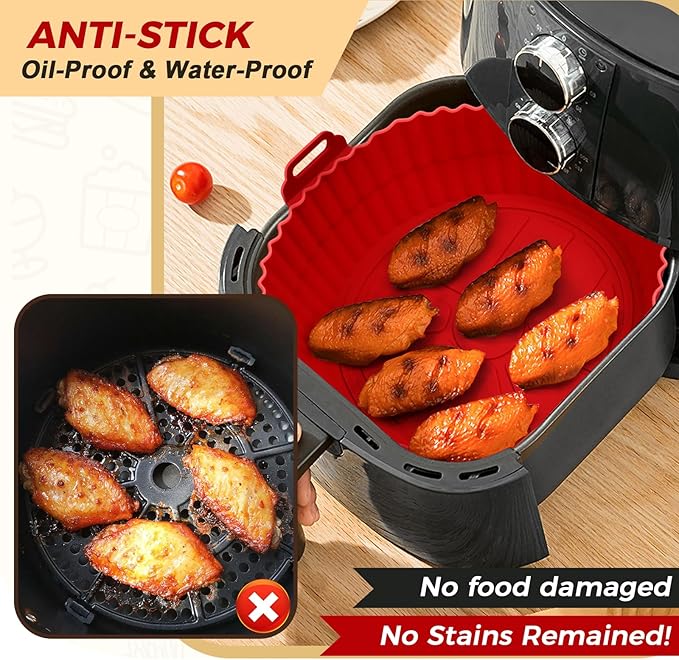 Buauty 3 Pack Air Fryer Silicone Liners 8inch Air Fryer Silicone Pot Reusable Food Grade Silicone