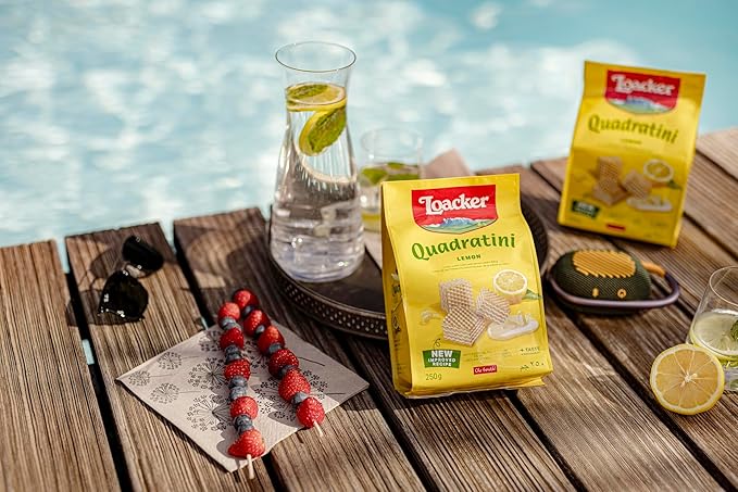 Loacker Quadratini Lemon Wafer Cookies LARGE - 30% Less Sugar - Premium Crispy Bite Size Wafers
