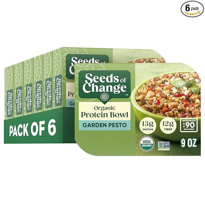 SEEDS OF CHANGE Organic Protein Bowl Garden Pesto, Prepared Entr챕e, Microwave in 90 Seconds, 9 oz