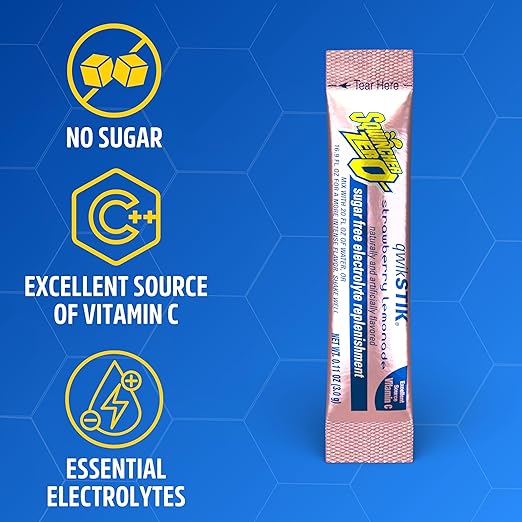 Sqwincher Zero Qwik Stik, Strawberry Lemonade, Sugar Free, Low Calorie, Low Sodium Electrolyte