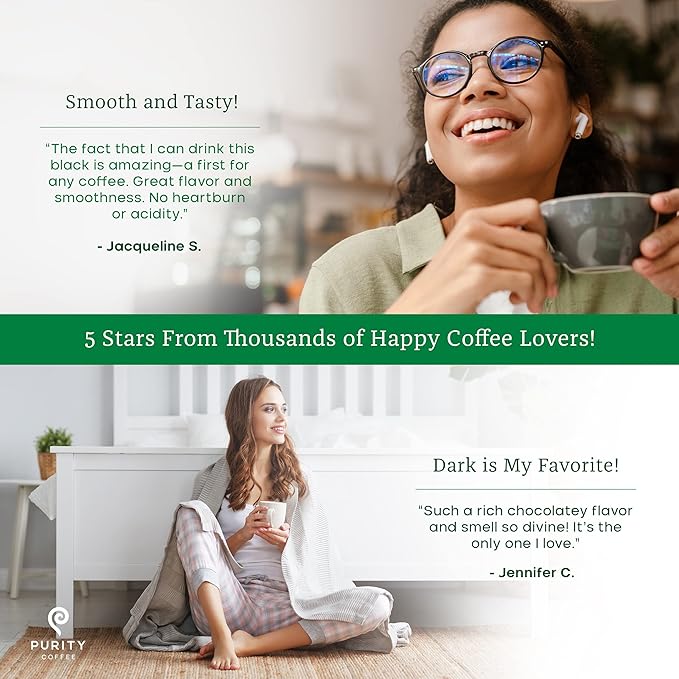 Purity Coffee EASE Dark Roast Low Acid Organic Coffee - USDA Certified Organic Specialty Grade