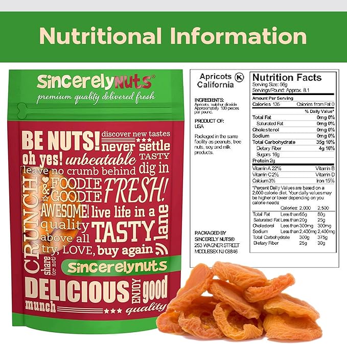 Sincerely Nuts - Dried Jumbo California Apricots | Five Lb. Bag | Dehydrated | Sweet Gourmet