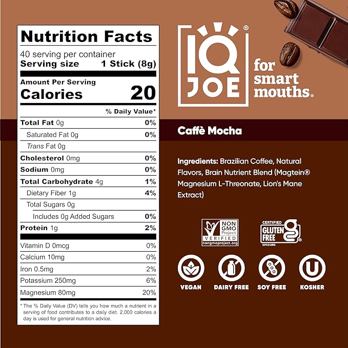 IQJOE Mushroom Coffee Packets (40 Servings) Lion’s Mane, Magtein Magnesium, Antioxidants