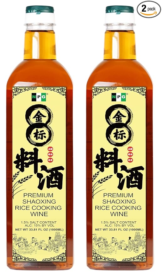NPG Premium Shaoxing Cooking Wine, 33.81 Fl Oz (Pack of 2), Authentic Shao Hsing Rice Wine for