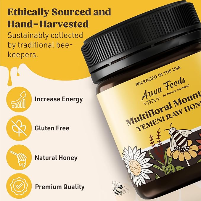 Arwa Foods Multifloral Mountain Yemeni Raw Honey - Royal Yemeni Raw Organic honey from Wadi of