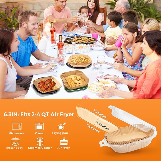 Air Fryer Paper Liners, 200pcs Air Fryer Liners Disposable, 6.3" Square Baking Liner for 2-4 qt