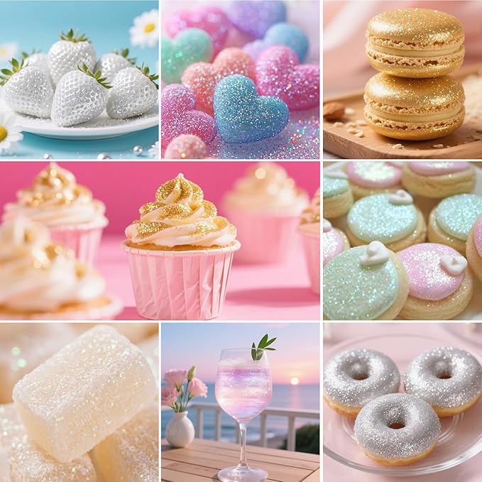 Edible Glitter Spray,2 Colors Gold & Iridescent Food Grade Edible Glitter Set for Drink Cake