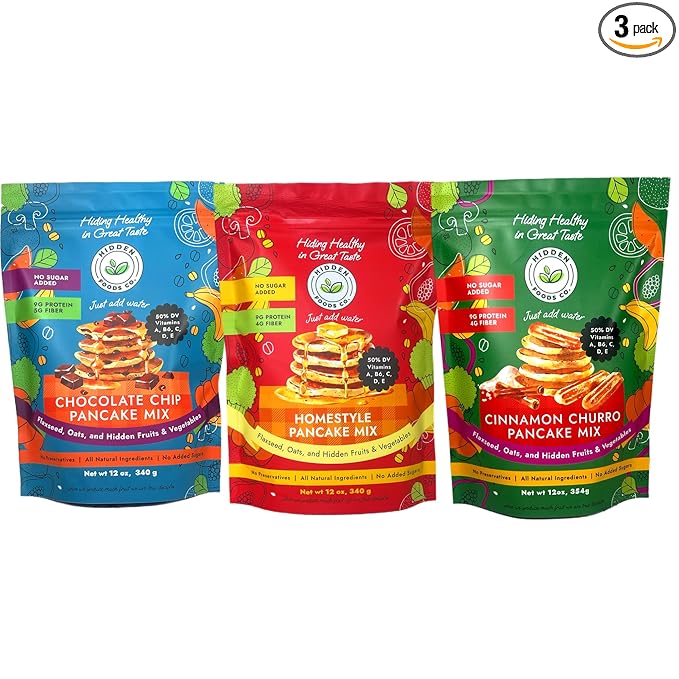 Hidden Foods Variety Pancake Mix 3-Pack | Cinnamon Churro, Homestyle & Chocolate Pancake Mixes |