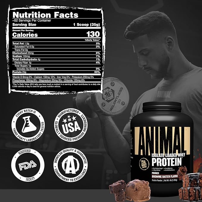 Animal Whey Isolate Protein Powder - Loaded for Pre & Post Workout Muscle Builder and Recovery with