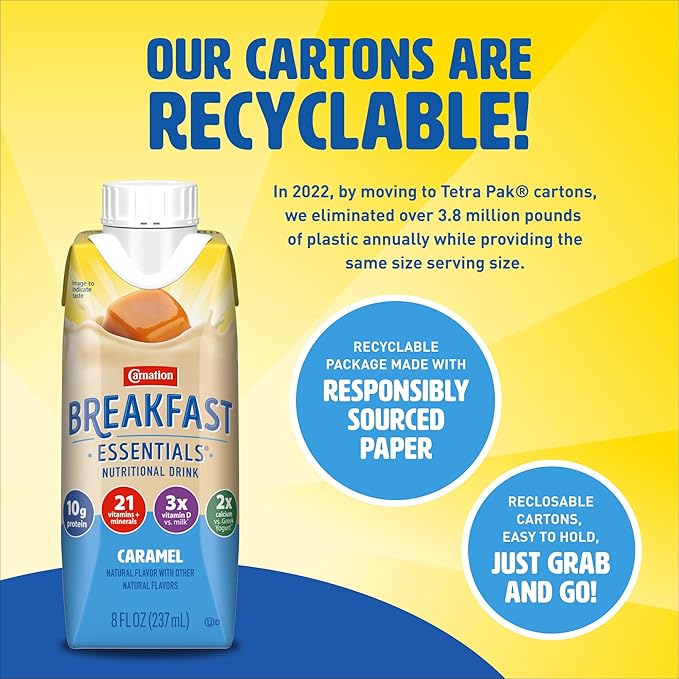 Carnation Breakfast Essentials Original Nutritional Drink, New Caramel Flavor, Ready-to-Drink, 10g