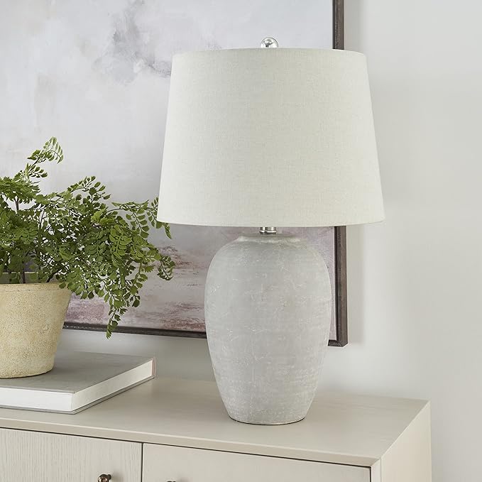 Nourison Home 23" Vintage Grey (White Washed) Ceramic Pot Table Lamp for Bedroom, Living Room