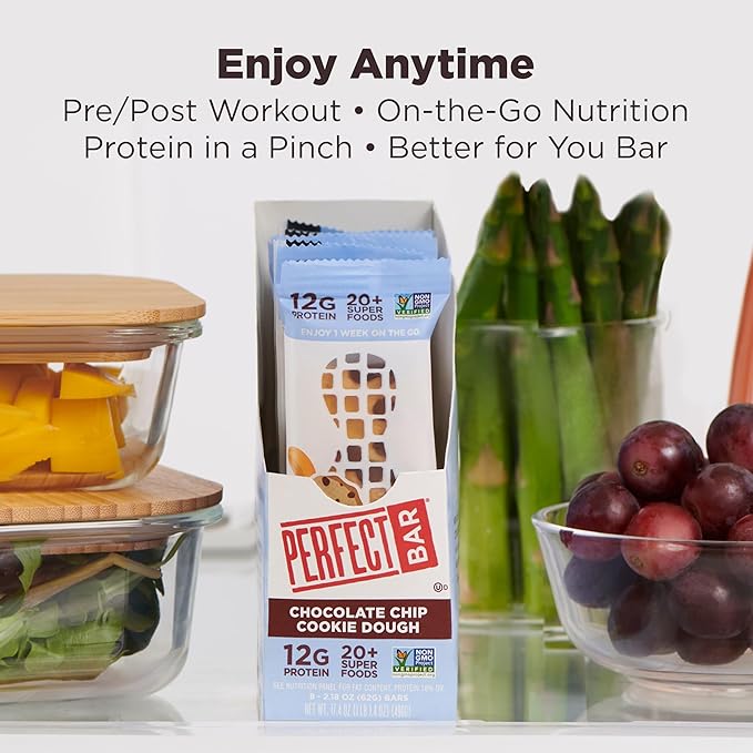 Perfect Bar, Chocolate Chip Cookie Dough Protein Bar, Gluten Free, Soy Free, Non GMO, No Sugar