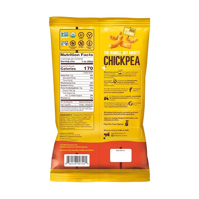 Hippeas Chickpea Puffs, Sriracha Sunshine, 4 Ounce (Pack of 1), 4g Protein, 3g Fiber, Vegan