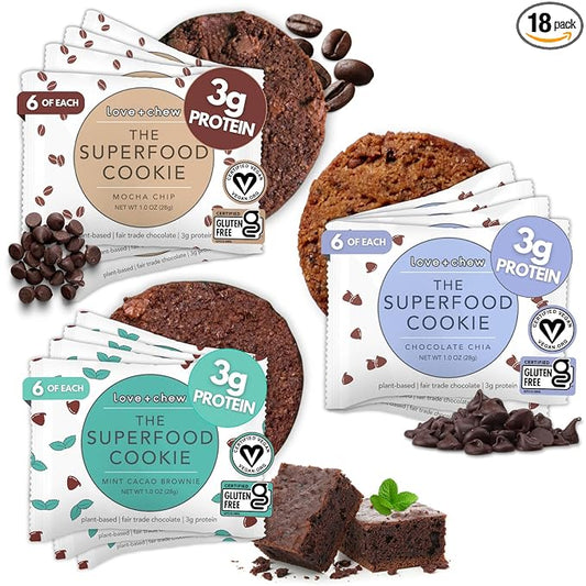 Love + Chew Soft Baked Protein Cookies, Gluten Free | (18) Count Chocolate Lover Minis Variety Pack