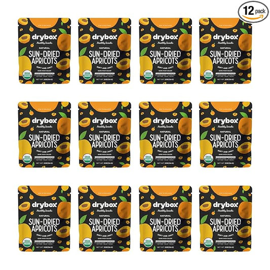 Drybox Unsulfured Sun Dried Turkish Apricots 12 Lunch Packs, Unsweetened No Sugar Added, Non-GMO