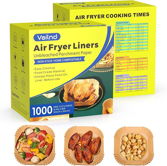 1000 Pcs Air Fryer Paper Liners, 8" Square Air Fryer Liners Disposable, Heavy-Duty Parchment Paper